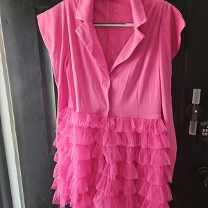 SHEIN Hot Pink Ruffle Tiered Blazer Dress